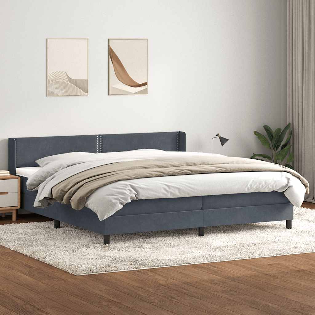 Boxspring met matras fluweel donkergrijs 180x220 cm – afbeelding 1