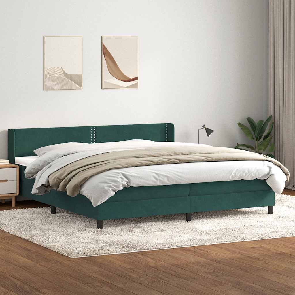 Boxspring met matras fluweel donkergroen 180x220 cm – afbeelding 1