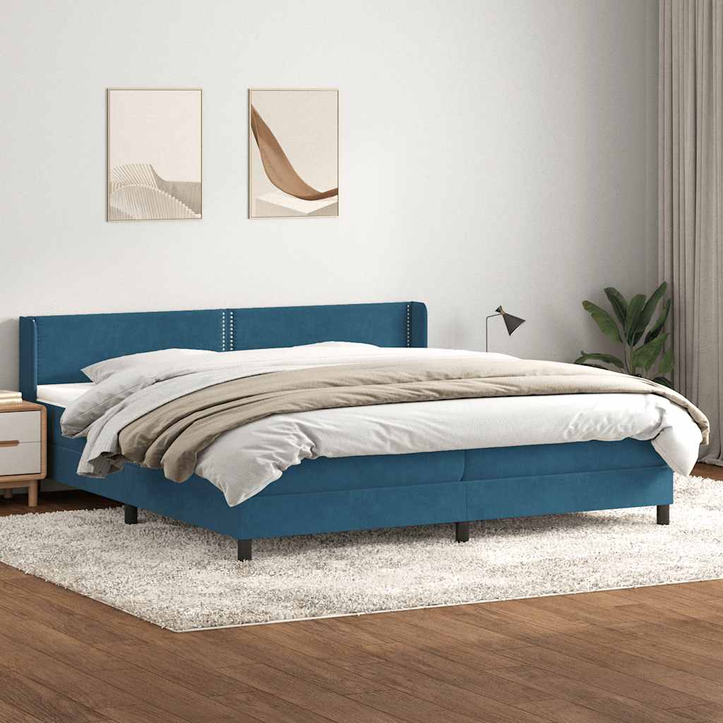 Boxspring met matras fluweel donkerblauw 180x220 cm – afbeelding 1