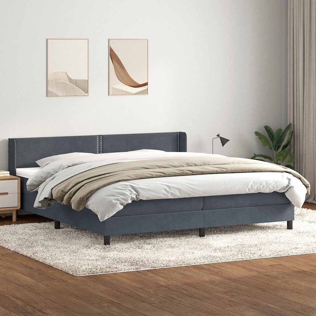 Boxspring met matras fluweel donkergrijs 200x220 cm – afbeelding 1
