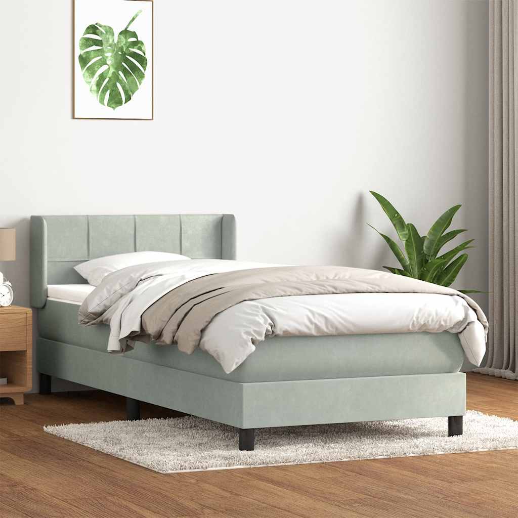 Boxspring met matras fluweel lichtgrijs 80x210 cm – afbeelding 1