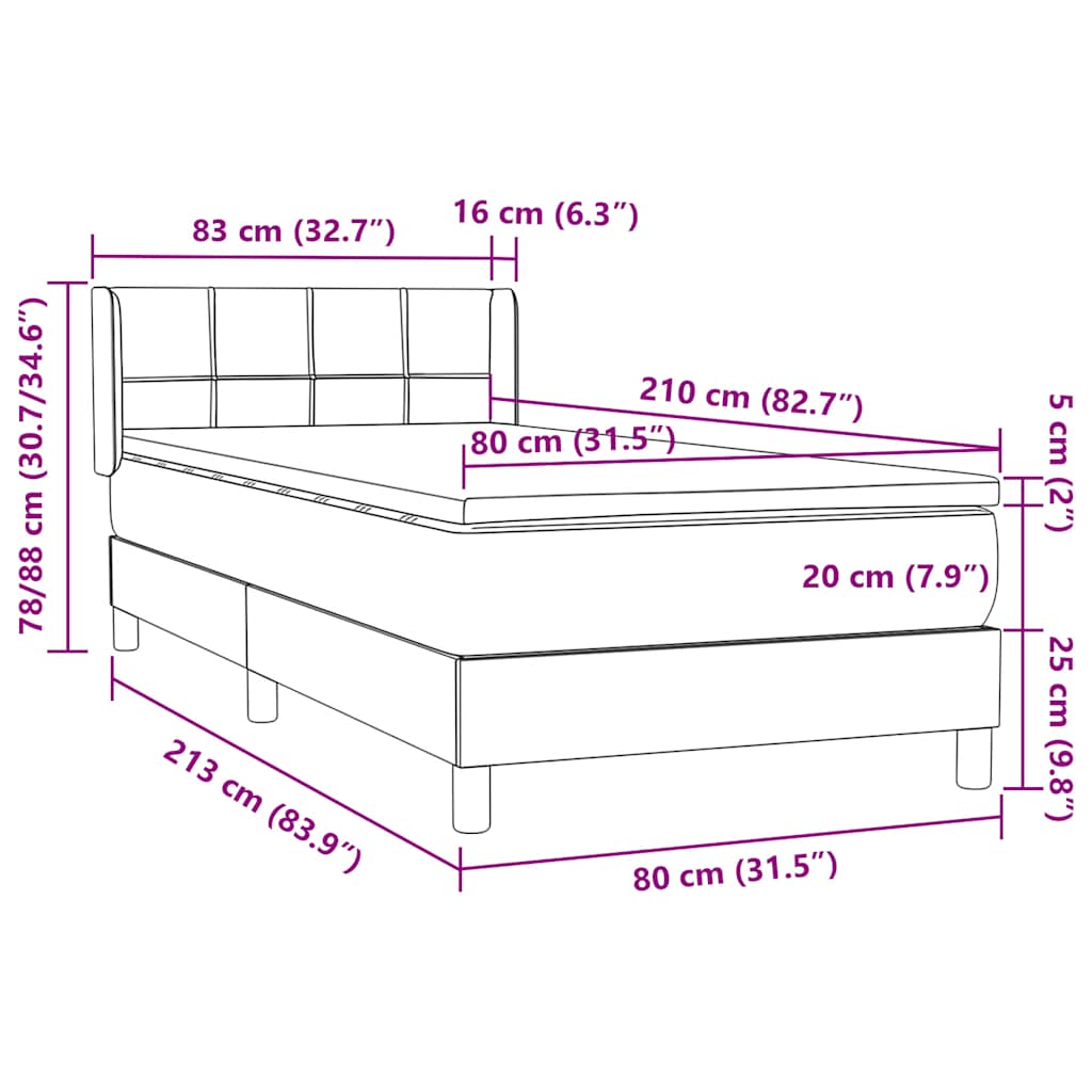 Boxspring met matras fluweel lichtgrijs 80x210 cm – afbeelding 12