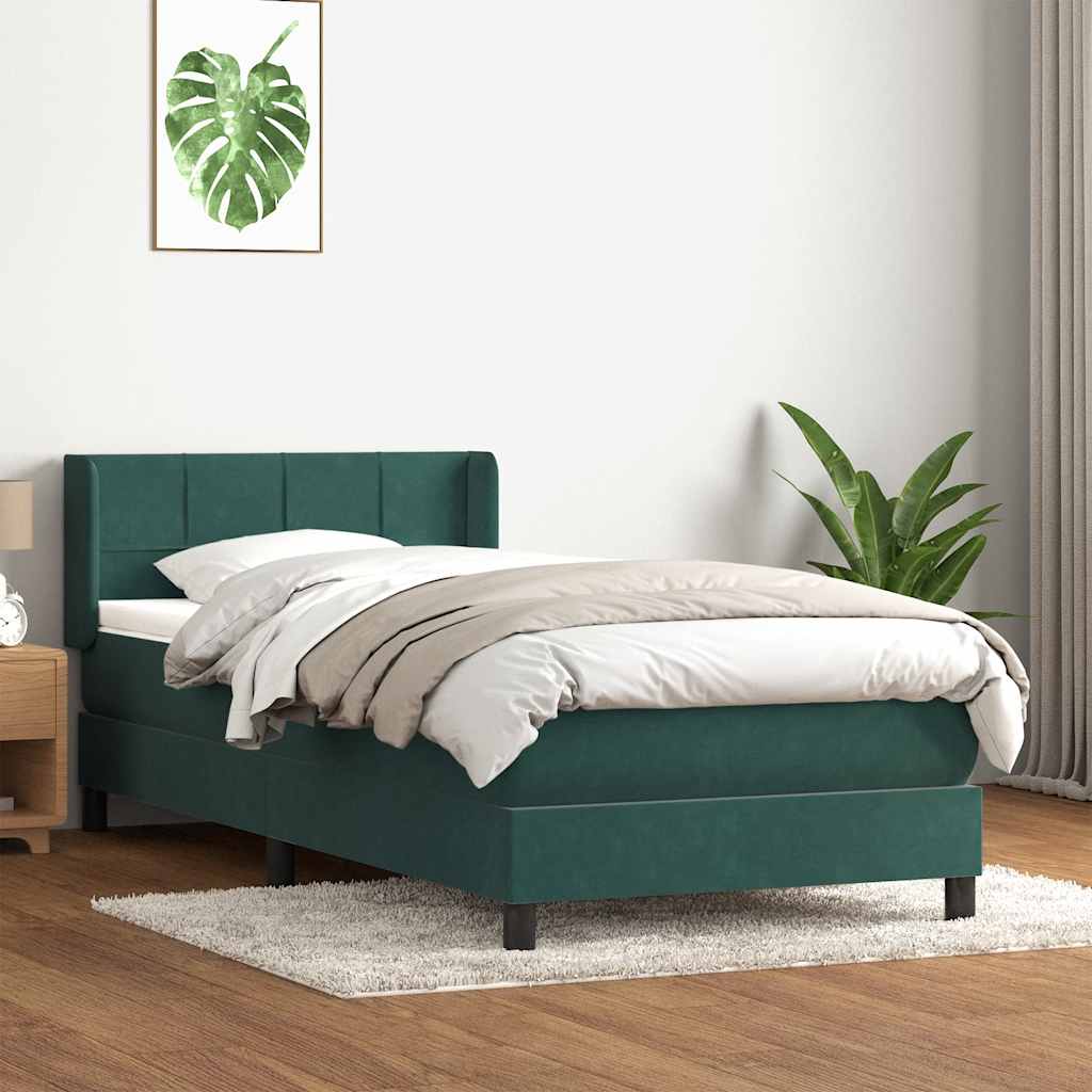 Boxspring met matras fluweel donkergroen 80x210 cm – afbeelding 1