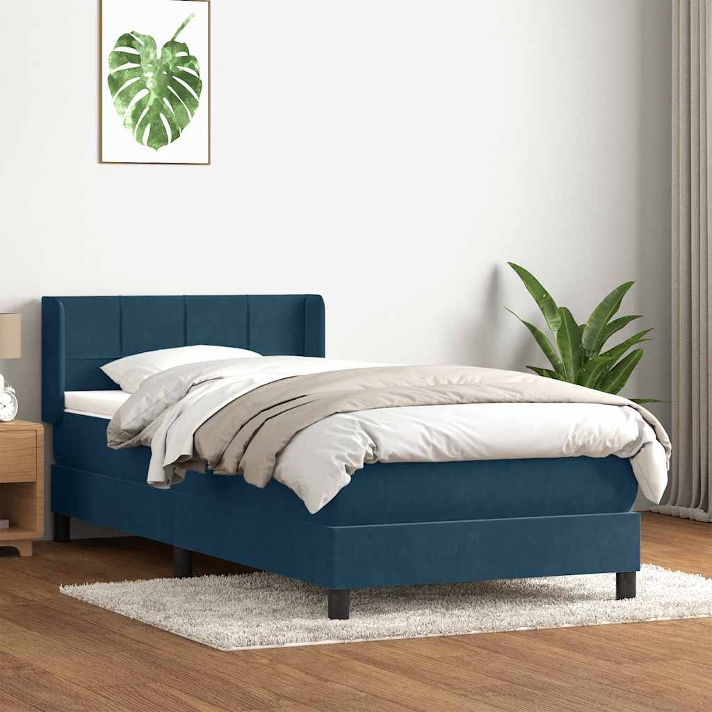 Boxspring met matras fluweel donkerblauw 80x210 cm – afbeelding 1