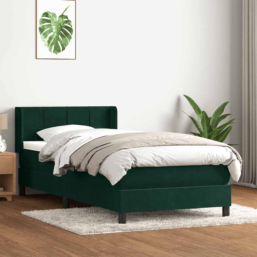 Boxspring met matras fluweel donkergroen 90x210 cm – afbeelding 1