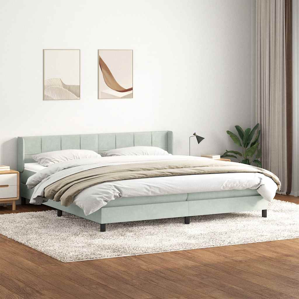 Boxspring met matras fluweel lichtgrijs 200x210 cm – afbeelding 1