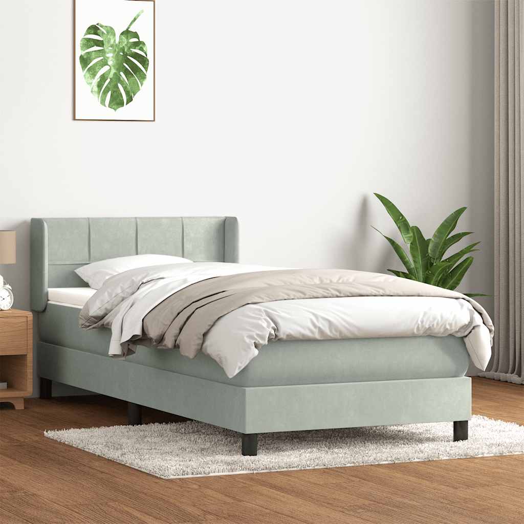 Boxspring met matras fluweel lichtgrijs 80x220 cm – afbeelding 1