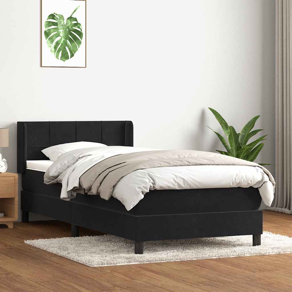 Boxspring met matras fluweel zwart 90x220 cm – afbeelding 1