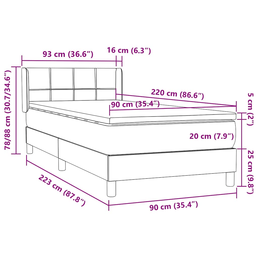 Boxspring met matras fluweel zwart 90x220 cm – afbeelding 12