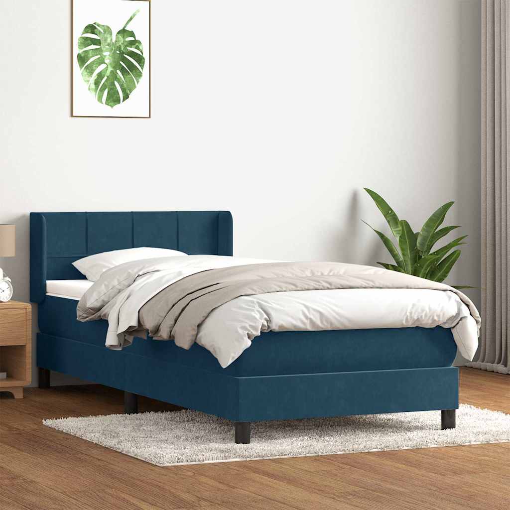 Boxspring met matras fluweel donkerblauw 90x220 cm – afbeelding 1