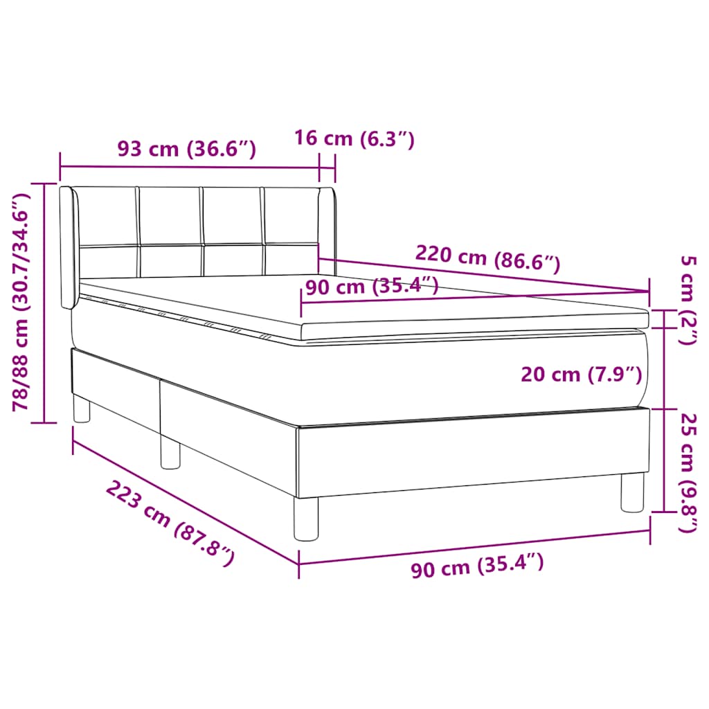 Boxspring met matras fluweel donkerblauw 90x220 cm – afbeelding 12