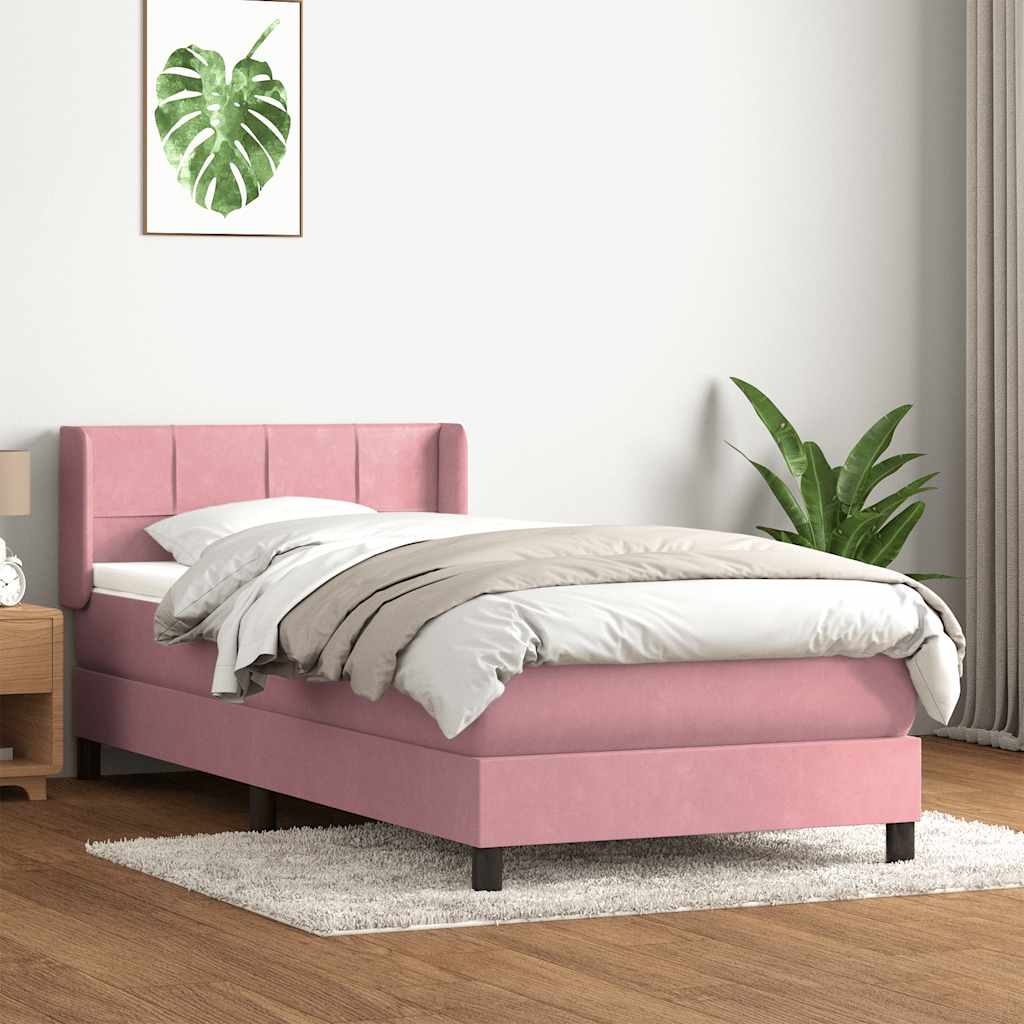 Boxspring met matras fluweel roze 90x220 cm – afbeelding 1