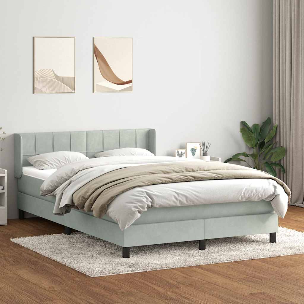 Boxspring met matras fluweel lichtgrijs 140x220 cm – afbeelding 1
