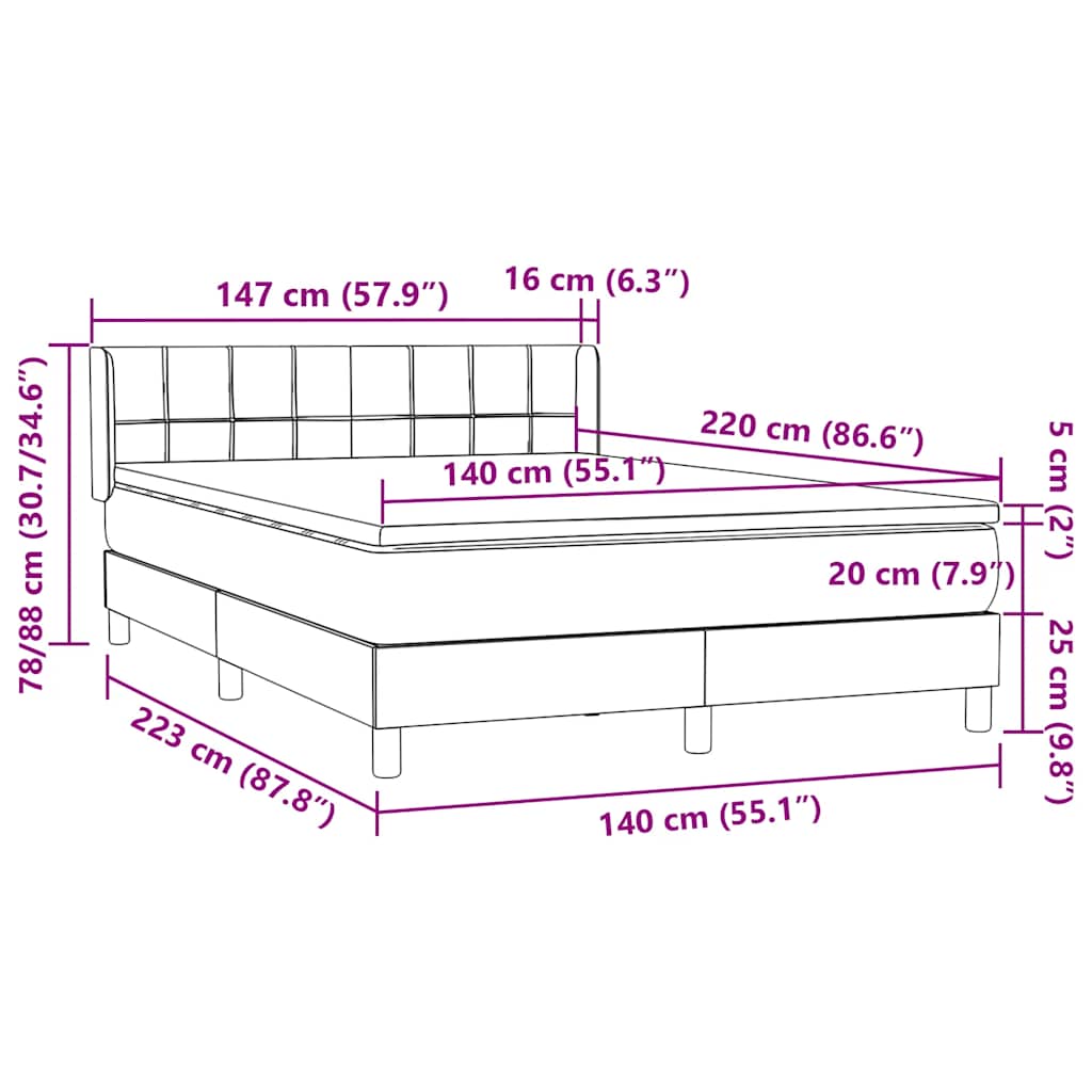 Boxspring met matras fluweel lichtgrijs 140x220 cm – afbeelding 12