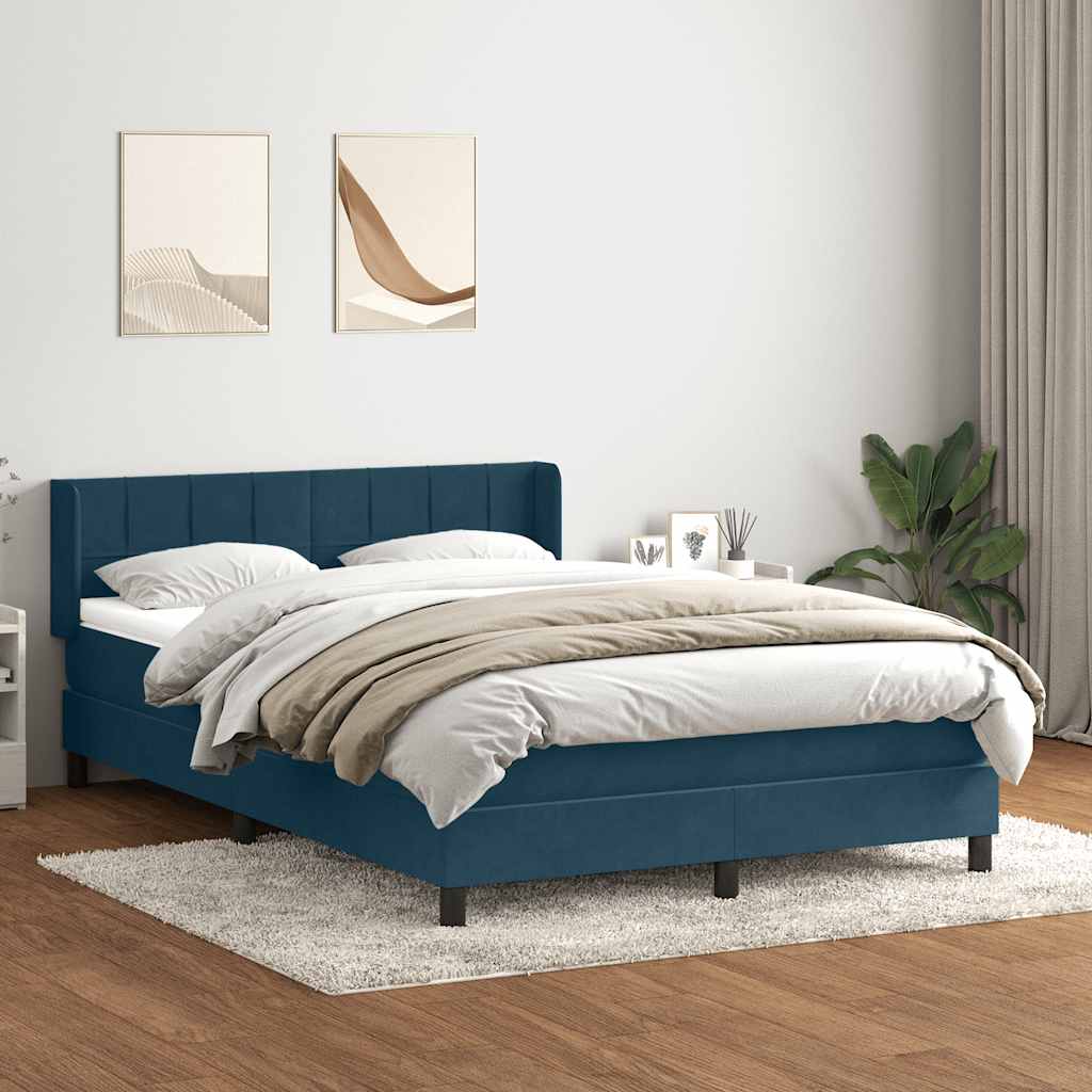 Boxspring met matras fluweel donkerblauw 140x220 cm – afbeelding 1