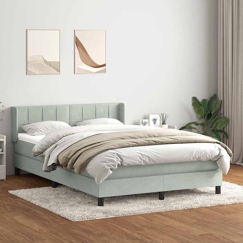 Boxspring met matras fluweel lichtgrijs 160x220 cm – afbeelding 1