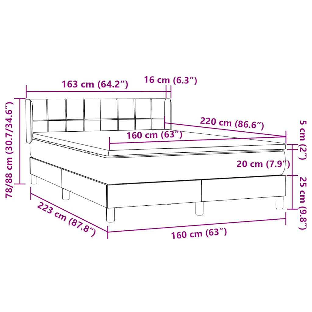 Boxspring met matras fluweel donkergrijs 160x220 cm – afbeelding 12