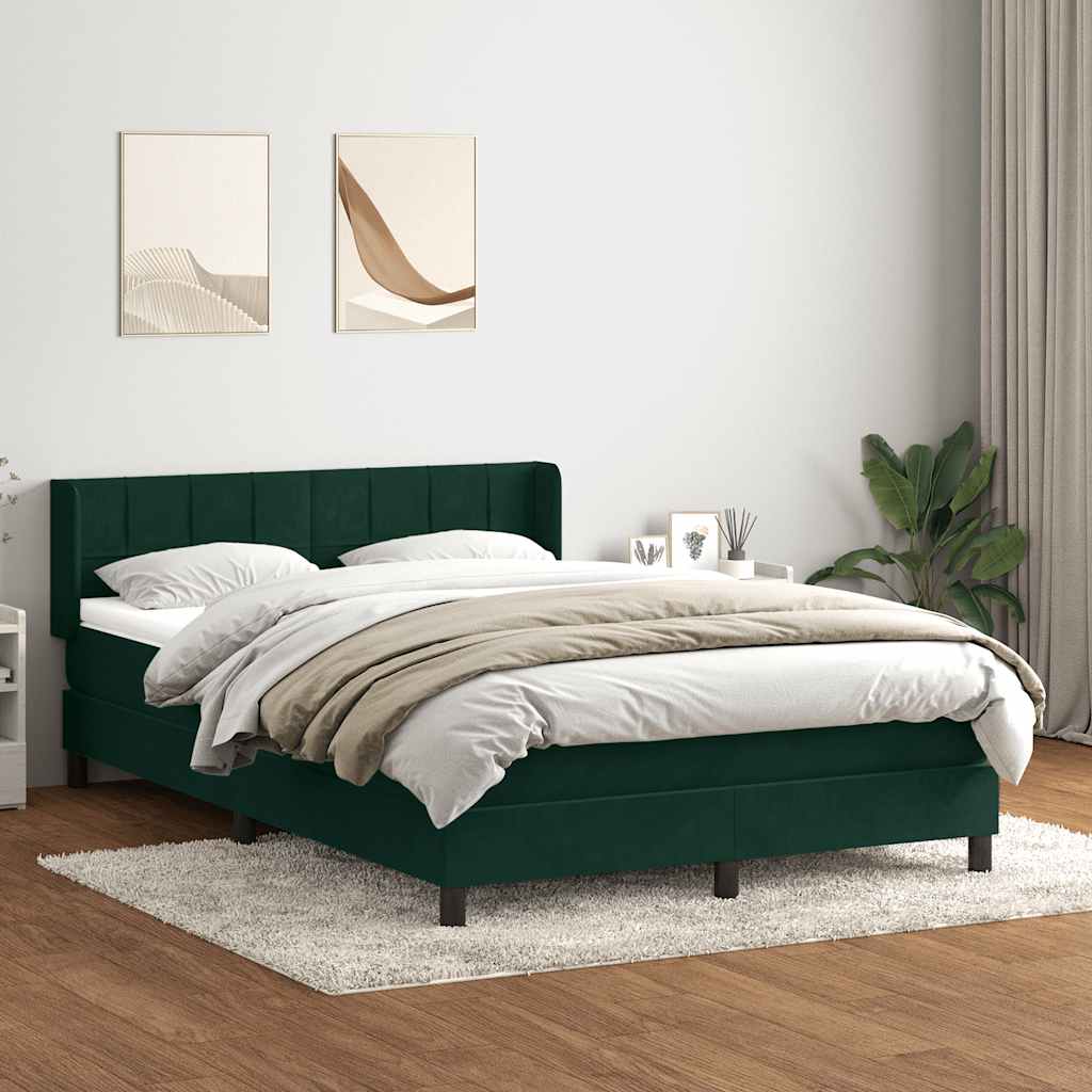 Boxspring met matras fluweel donkergroen 160x220 cm – afbeelding 1