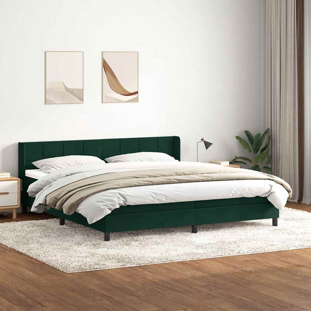Boxspring met matras fluweel donkergroen 180x220 cm – afbeelding 1
