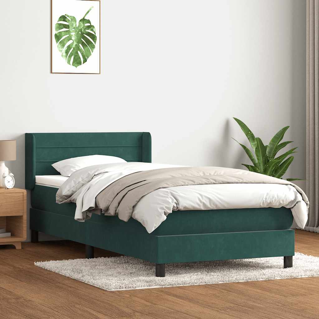 Boxspring met matras fluweel donkergroen 80x210 cm – afbeelding 1