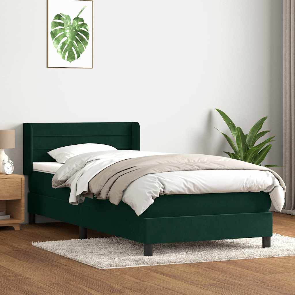 Boxspring met matras fluweel donkergroen 90x210 cm – afbeelding 1