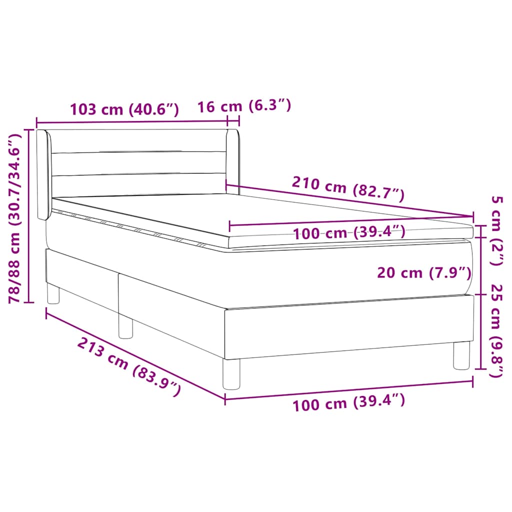 Boxspring met matras fluweel lichtgrijs 100x210 cm – afbeelding 12