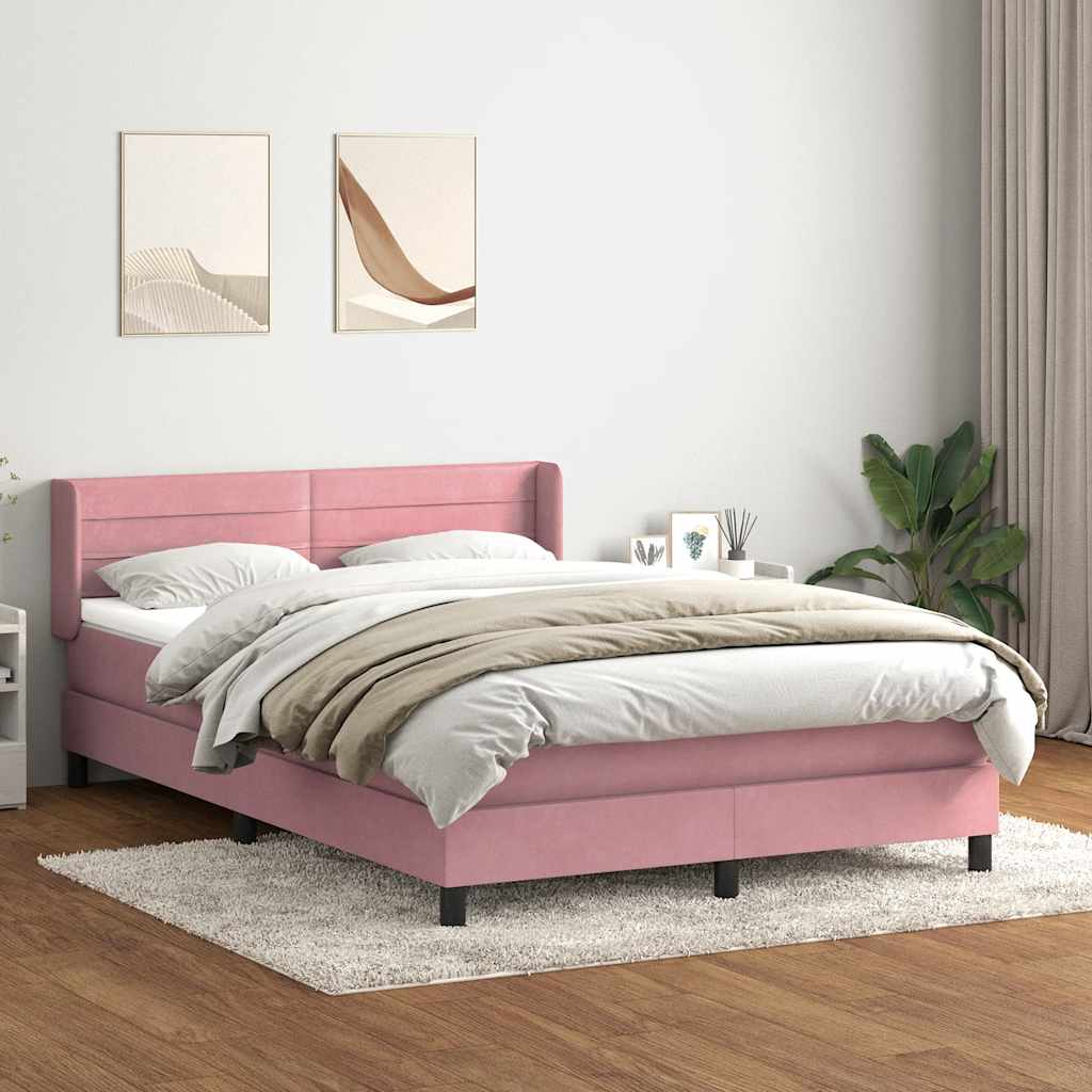 Boxspring met matras fluweel roze 140x210 cm – afbeelding 1