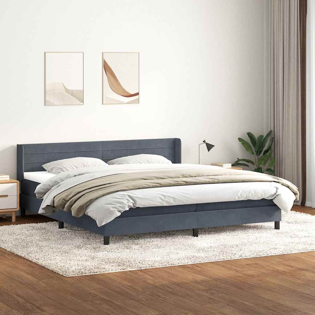 Boxspring met matras fluweel donkergrijs 180x210 cm – afbeelding 1