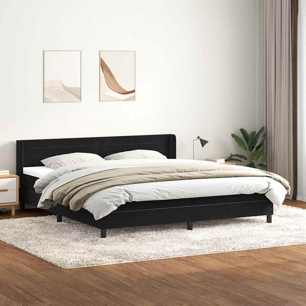 Boxspring met matras fluweel zwart 180x210 cm – afbeelding 1