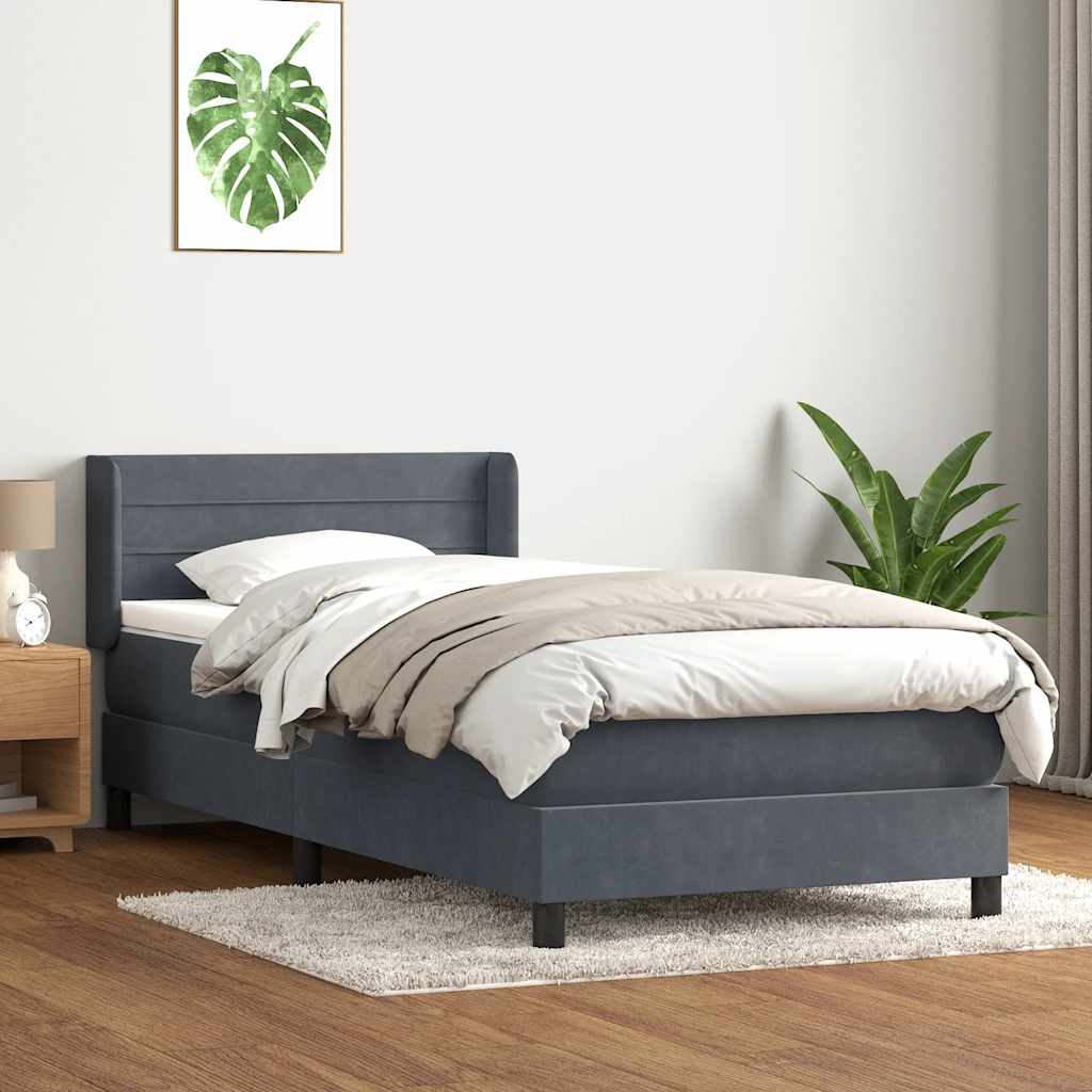 Boxspring met matras fluweel donkergrijs 80x220 cm – afbeelding 1