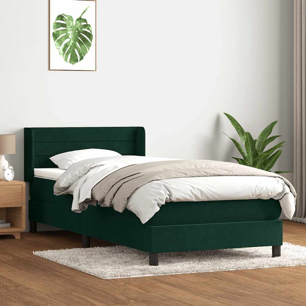 Boxspring met matras fluweel donkergroen 80x220 cm – afbeelding 1