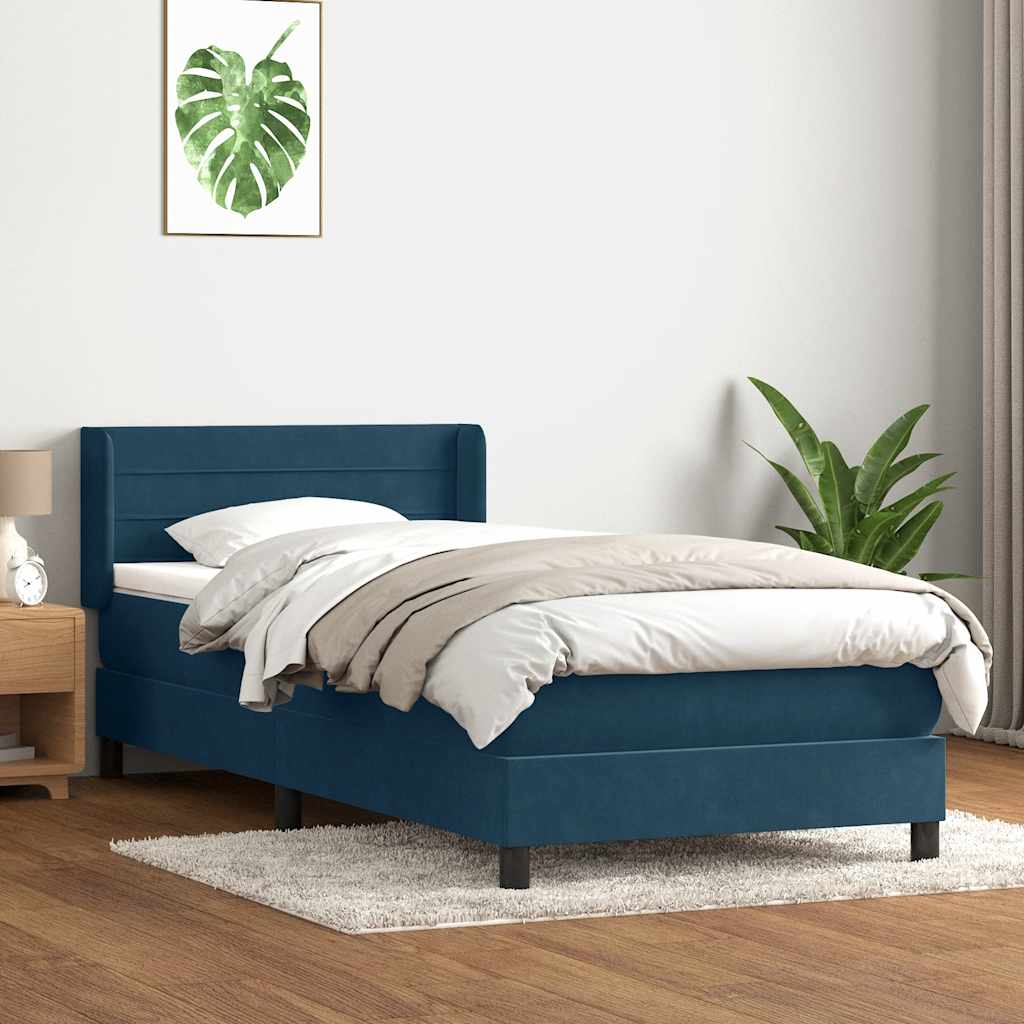 Boxspring met matras fluweel donkerblauw 90x220 cm – afbeelding 1