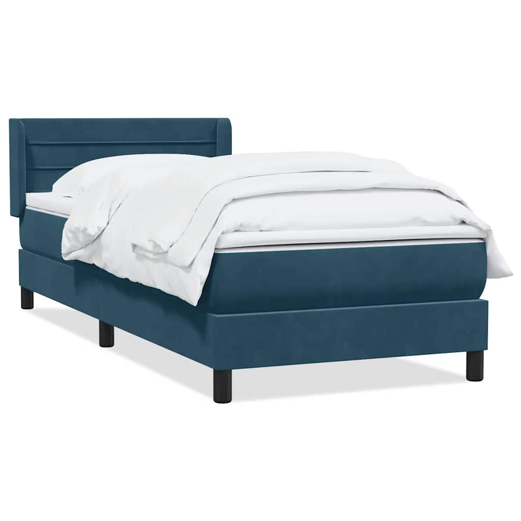 Boxspring met matras fluweel donkerblauw 90x220 cm – afbeelding 2