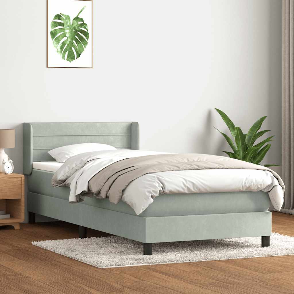 Boxspring met matras fluweel lichtgrijs 100x220 cm – afbeelding 1