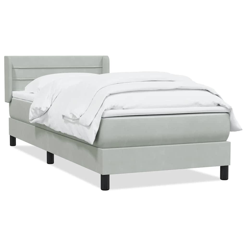 Boxspring met matras fluweel lichtgrijs 100x220 cm – afbeelding 2