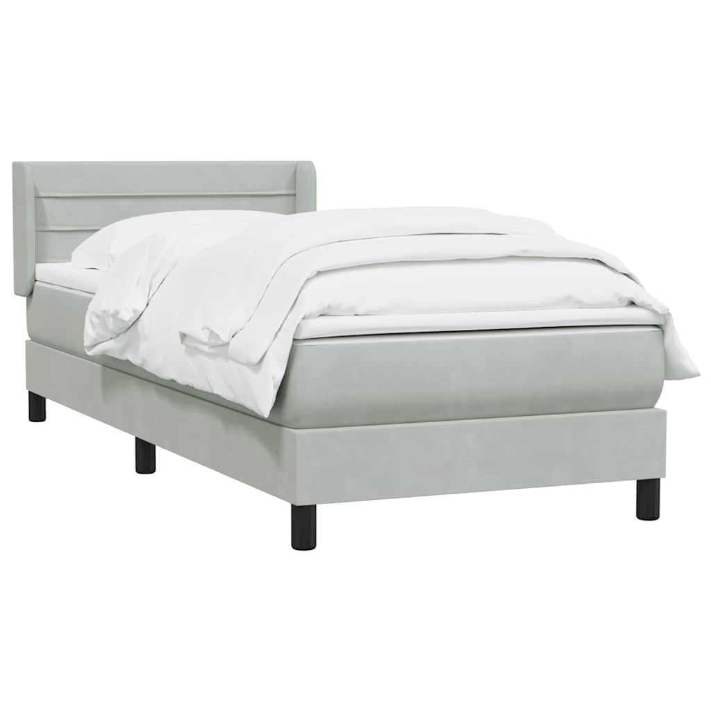 Boxspring met matras fluweel lichtgrijs 100x220 cm – afbeelding 3
