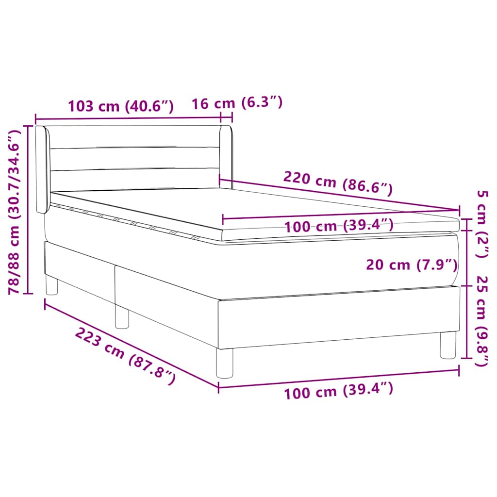 Boxspring met matras fluweel donkerblauw 100x220 cm – afbeelding 12