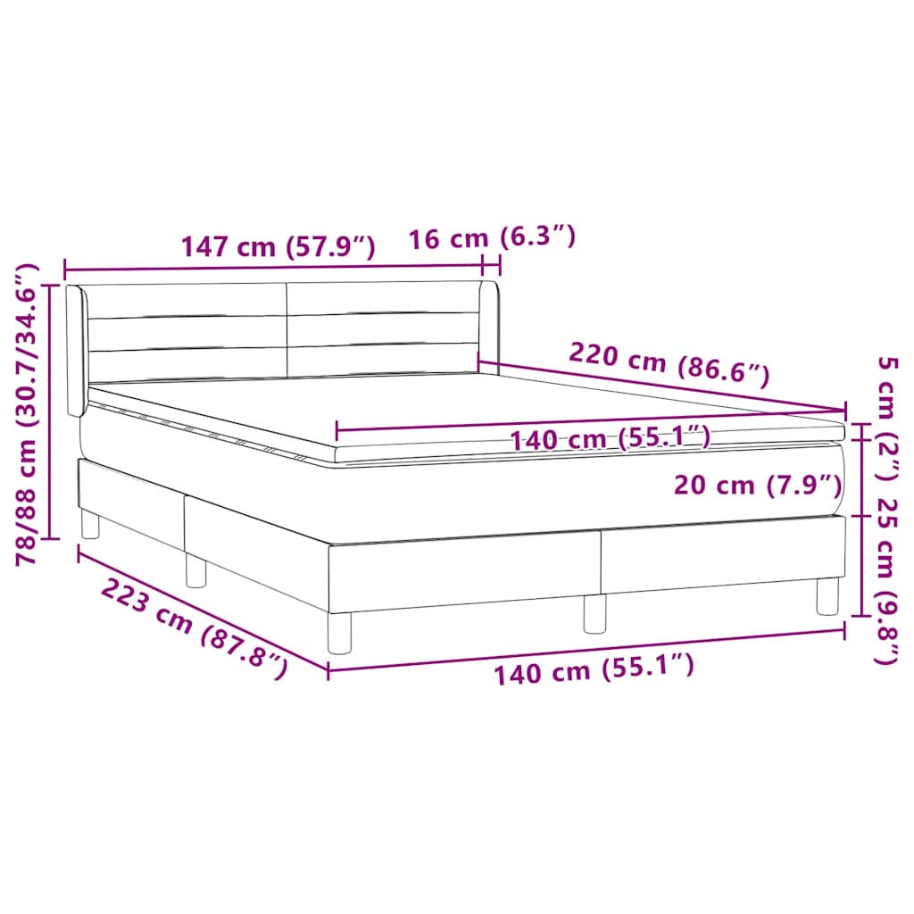Boxspring met matras fluweel lichtgrijs 140x220 cm – afbeelding 12