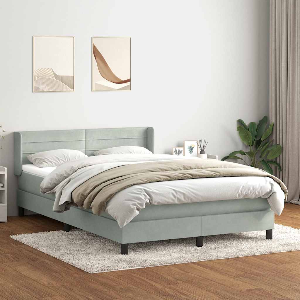 Boxspring met matras fluweel lichtgrijs 160x220 cm – afbeelding 1