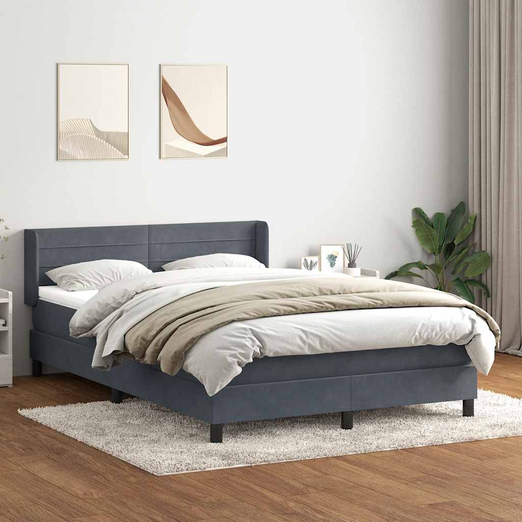 Boxspring met matras fluweel donkergrijs 160x220 cm – afbeelding 1