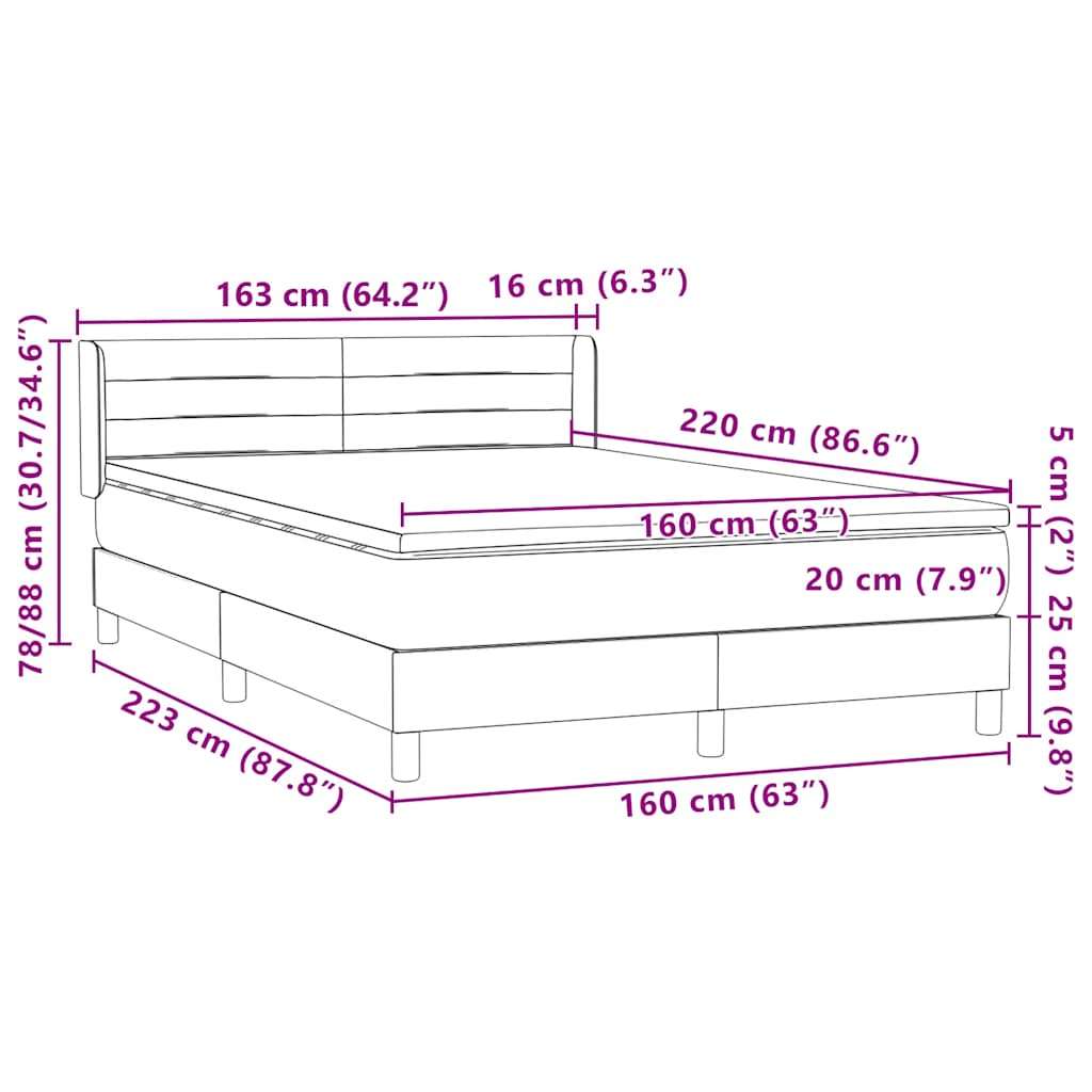 Boxspring met matras fluweel donkergrijs 160x220 cm – afbeelding 12