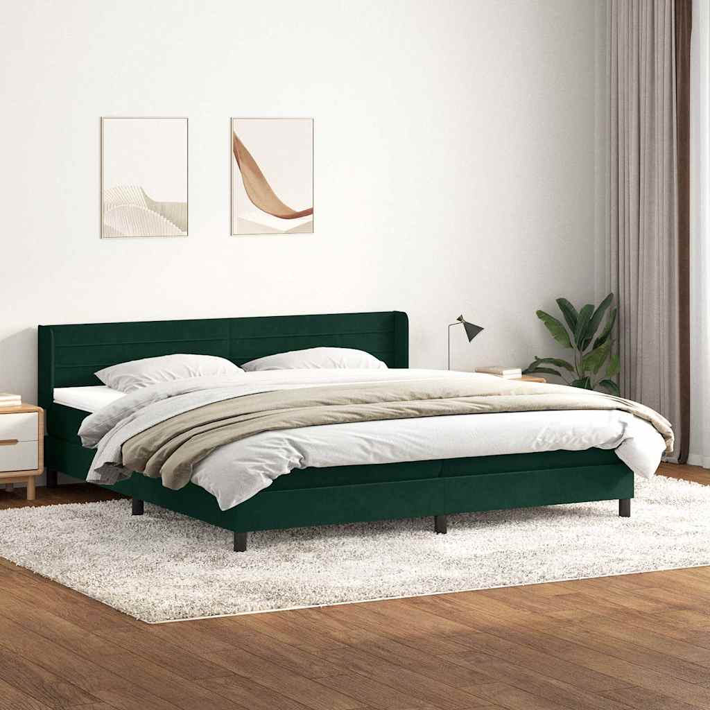 Boxspring met matras fluweel donkergroen 180x220 cm – afbeelding 1