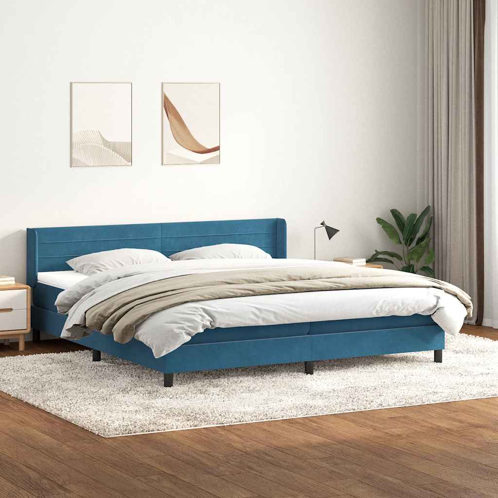 Boxspring met matras fluweel donkerblauw 200x220 cm – afbeelding 1