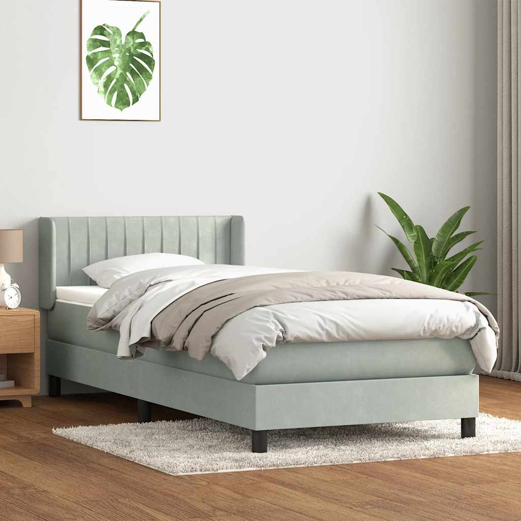 Boxspring met matras fluweel lichtgrijs 80x210 cm – afbeelding 1