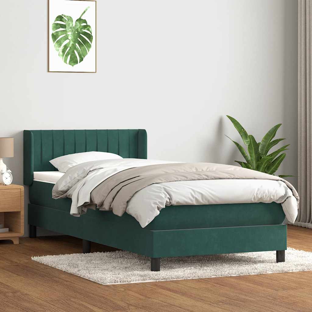 Boxspring met matras fluweel donkergroen 80x210 cm – afbeelding 1