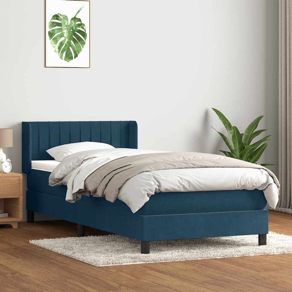 Boxspring met matras fluweel donkerblauw 80x210 cm – afbeelding 1