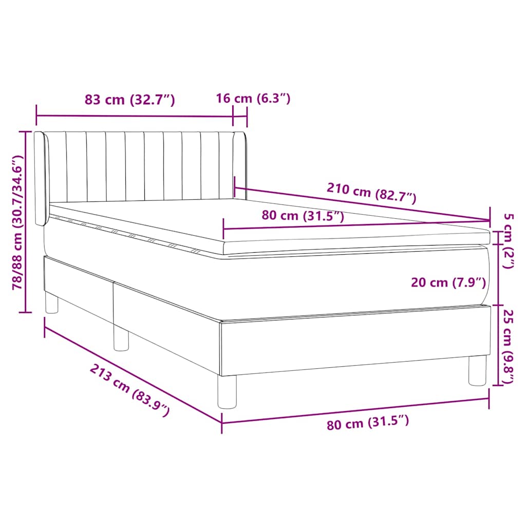 Boxspring met matras fluweel donkerblauw 80x210 cm – afbeelding 12