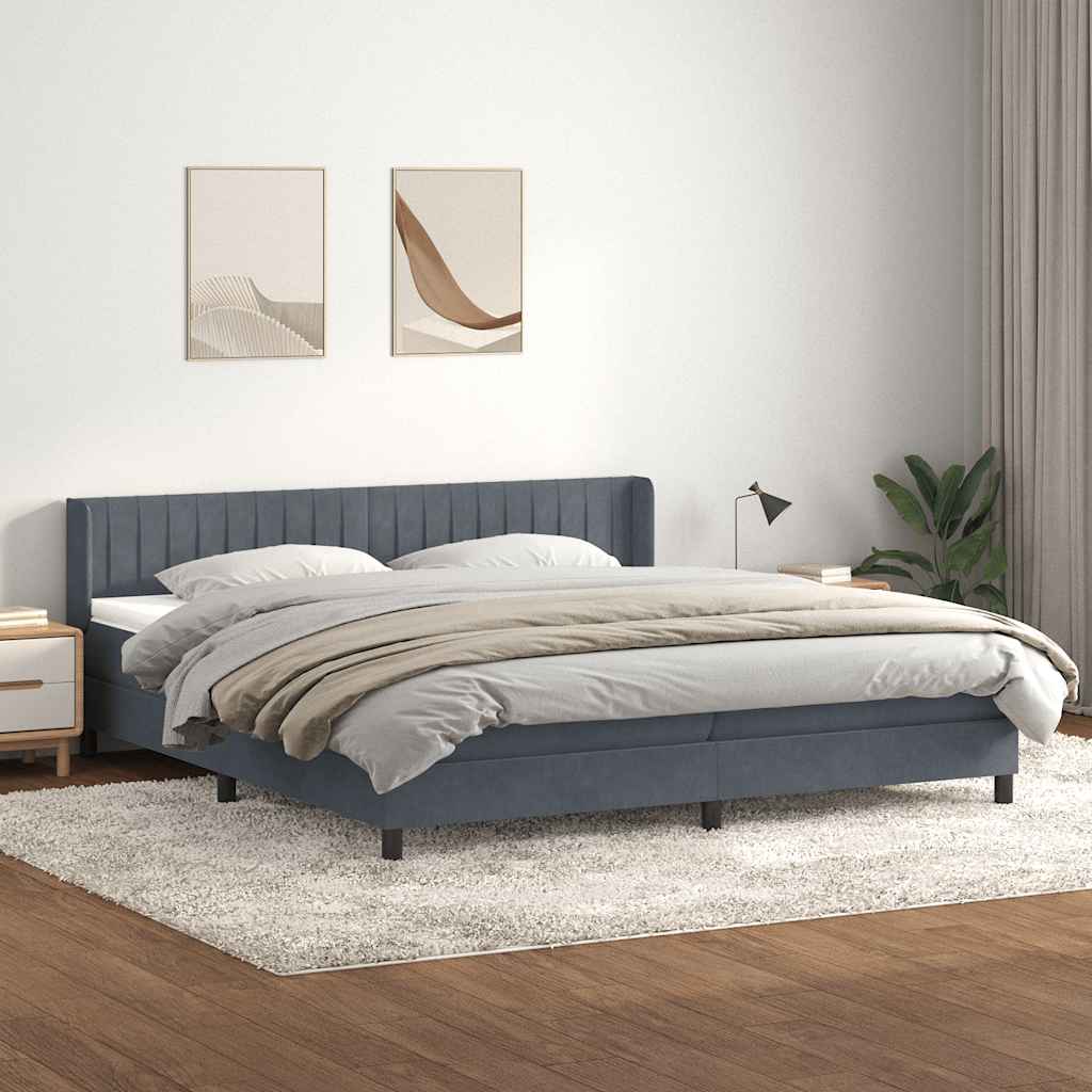 Boxspring met matras fluweel donkergrijs 180x210 cm – afbeelding 1