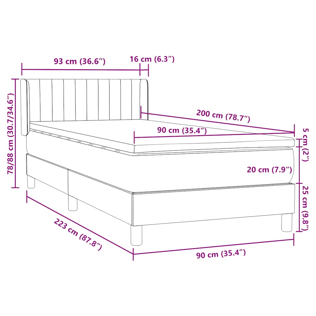 Boxspring met matras fluweel donkerblauw 90x220 cm – afbeelding 12