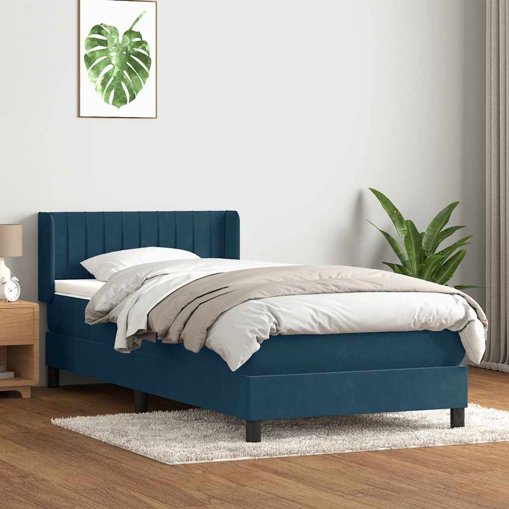 Boxspring met matras fluweel donkerblauw 90x220 cm – afbeelding 3